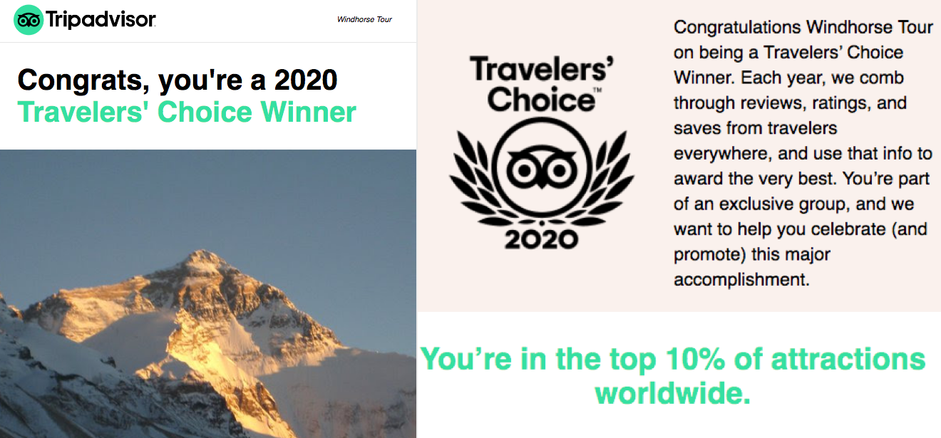 WindhorseTour win TripAdvisor travelers' choice award