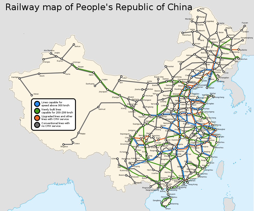 Railway route map in China