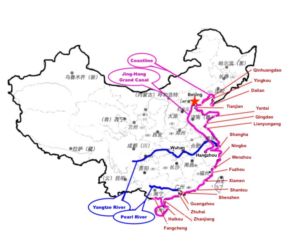 Waterway route map in China