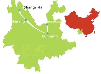 Kunming Lijiang Shangri-la Tour Route