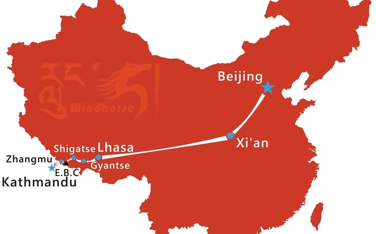 Beijing Xi'an Tibet Tour Route