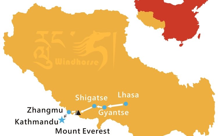 Tibet Mountain Biking Tour Route