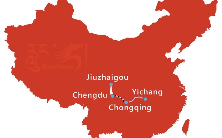 Chengdu Jiuzhaigou Yangtze Cruise Tour Route